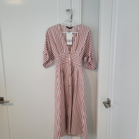ZARA Midi Striped Shirt Dress NWT - Picture 3 of 7